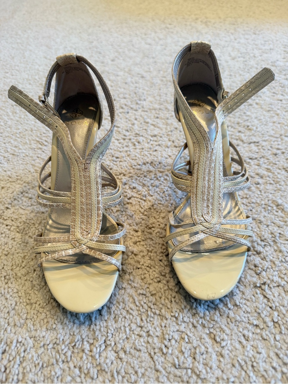 Isola Cream and Metallic Strappy T‑Bar Heels